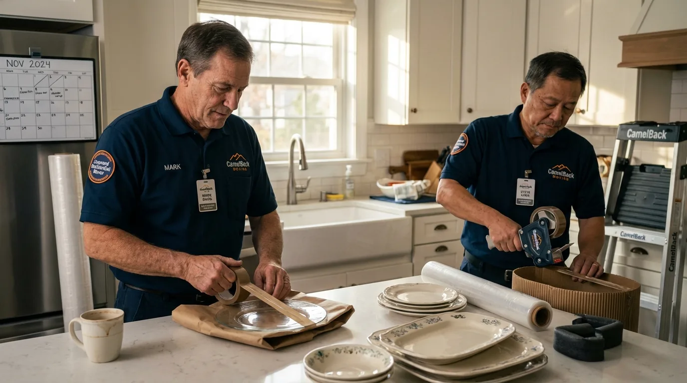 Professional crew packing kitchen dishware in Holstein, IA